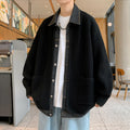 Men Cardigan | Ribbed Knit with Denim Trim and Button Front