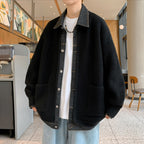 Men Cardigan | Ribbed Knit with Denim Trim and Button Front