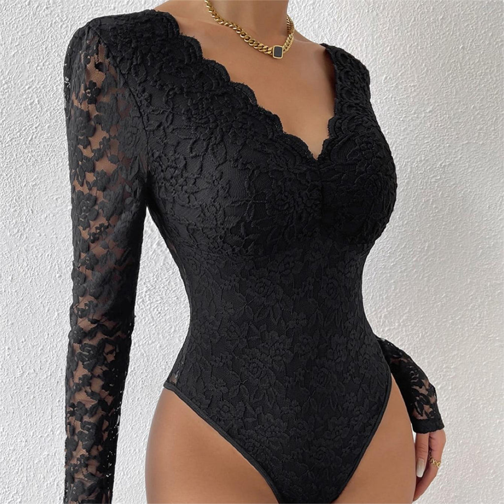 Women Lace Top | Long Sleeve Sweetheart Neckline Fitted Cut