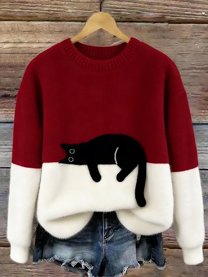 Women Sweater | Colourblock Relaxed Fit with Appliqué Detail