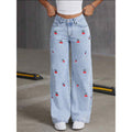 Women Trousers | Wide Leg High Waist with Cherry Embroidery
