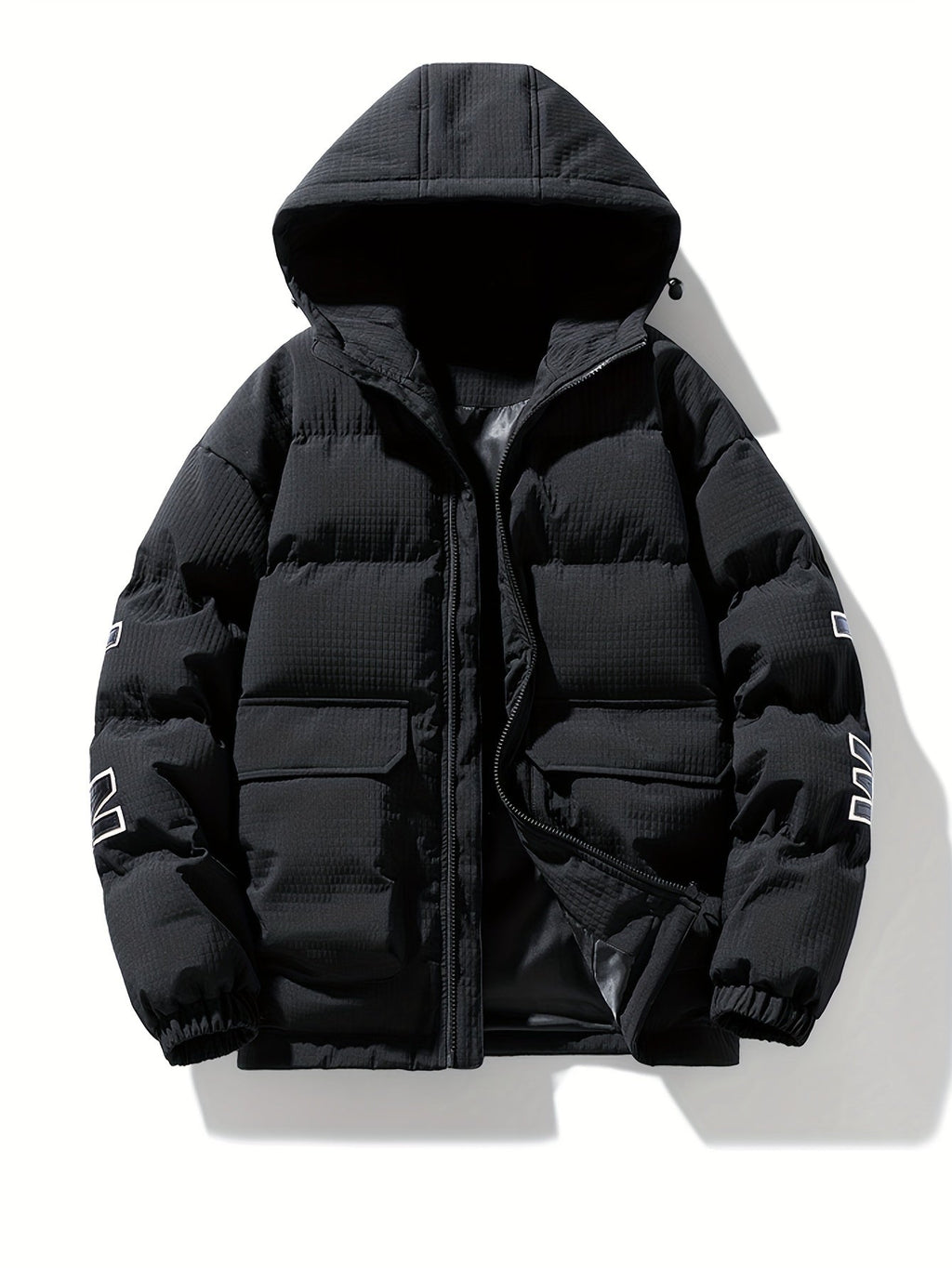 Men Puffer Jacket | Quilted Hood with Graphic Back Print