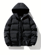 Men Puffer Jacket | Quilted Hood with Graphic Back Print