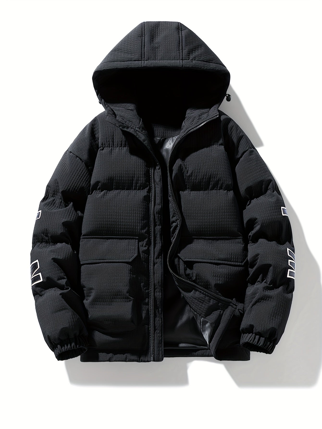 Men Puffer Jacket | Quilted Hood with Graphic Back Print