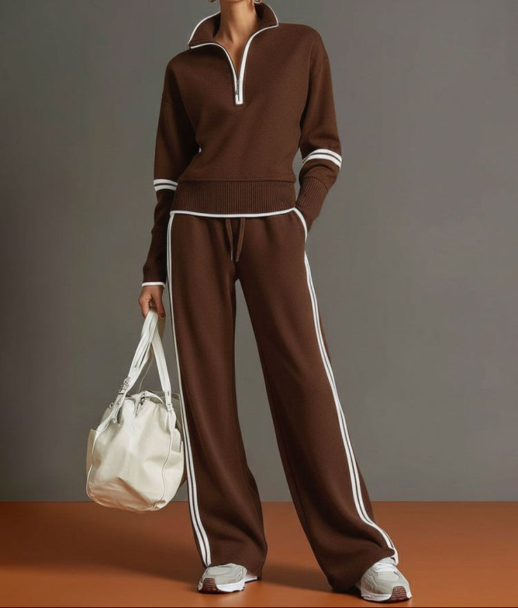 Women Set | Half Zip Wide Leg Lounge with Drawstring