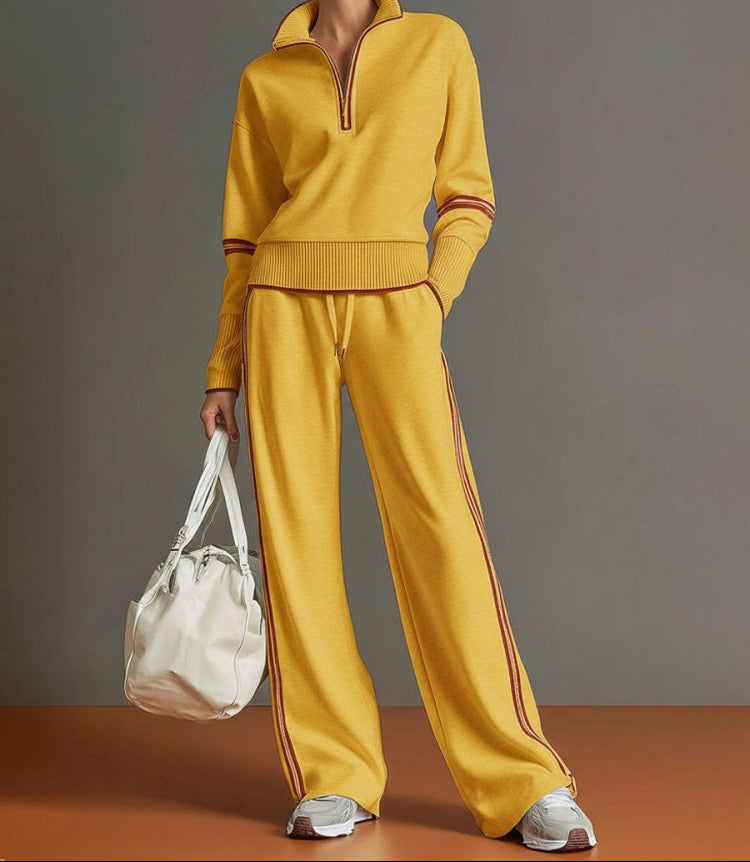 Women Set | Half Zip Wide Leg Lounge with Drawstring
