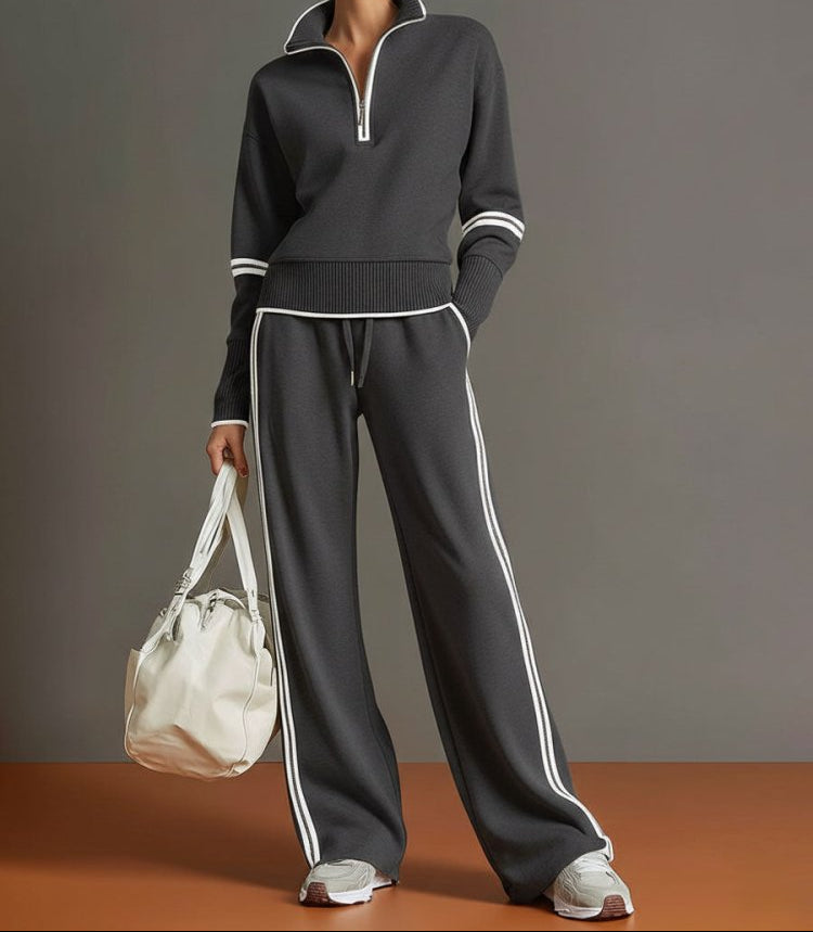 Women Set | Half Zip Wide Leg Lounge with Drawstring