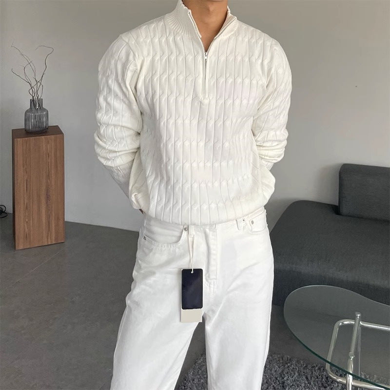 Men Sweater | Cable Knit Quarter-Zip Funnel Neck Fit