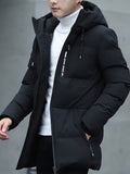 Men Puffer Jacket | Hooded Mid-Length with Zip Pockets