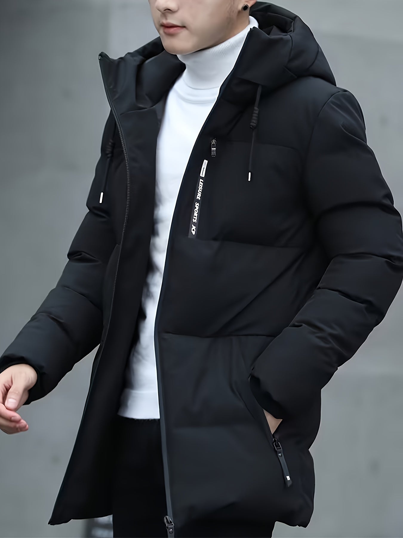 Men Puffer Jacket | Hooded Mid-Length with Zip Pockets