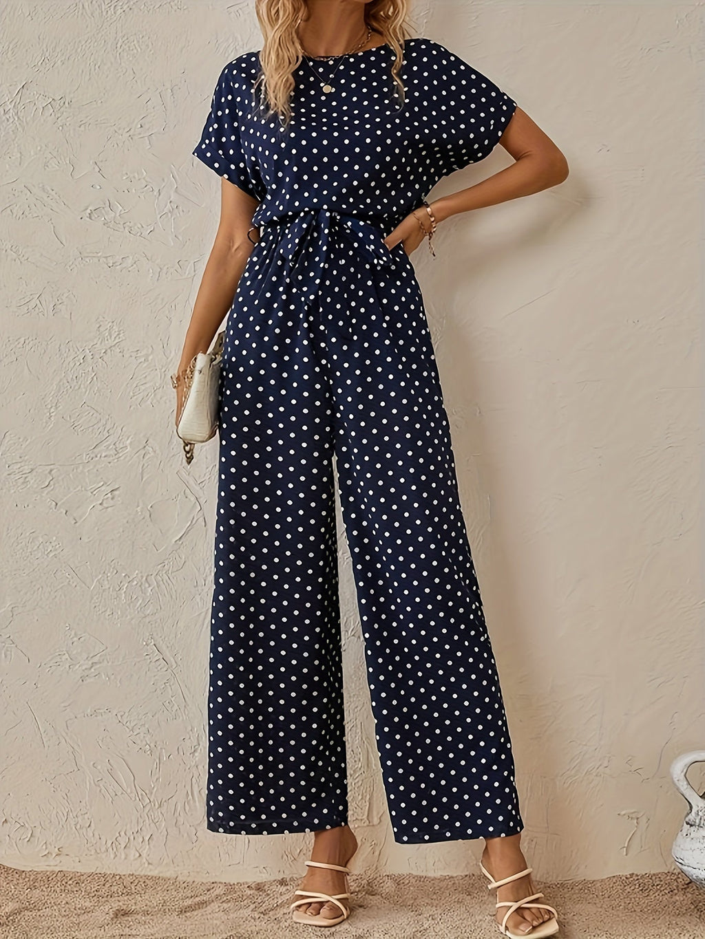 Women Suit | Wide-Leg Jumpsuit with Tie-Waist Belt