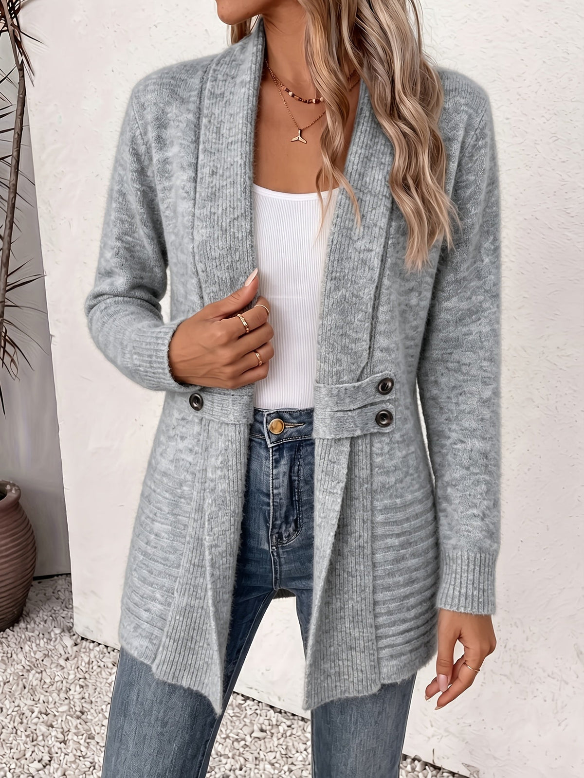 Women Cardigan | Open Front Ribbed Knit Relaxed Fit