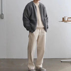 Men Cardigan | Zip-Up Crew Neck Ribbed Knit with Pockets
