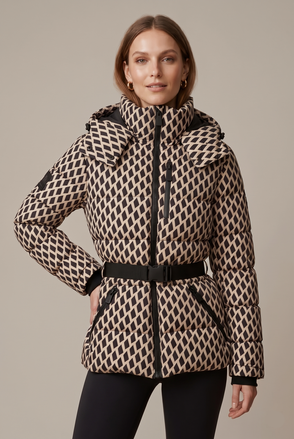 Women Puffer Jacket | Belted Waist with Quilted Baffles