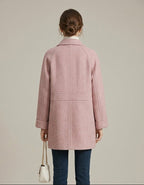 Women Coat | Double-Breasted Herringbone with Patch Pockets