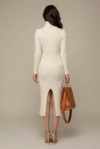 Women Dress | Cable Knit Turtleneck Bodycon Midi Length