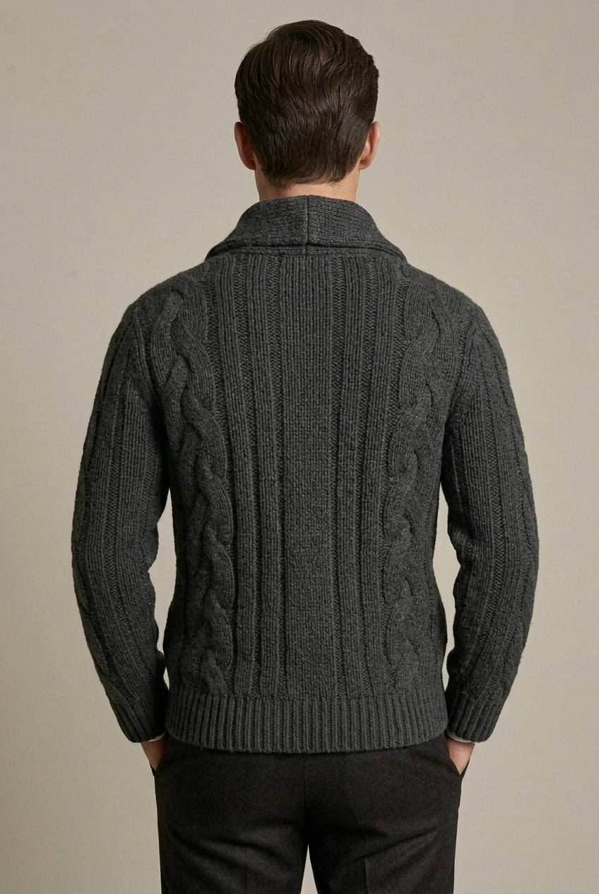 Men Cardigan | Shawl Collar Cable Knit Button-Front Regular Fit