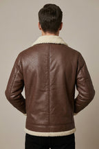 Men Jacket | Shearling-Lined Aviator with Zip Front Closure
