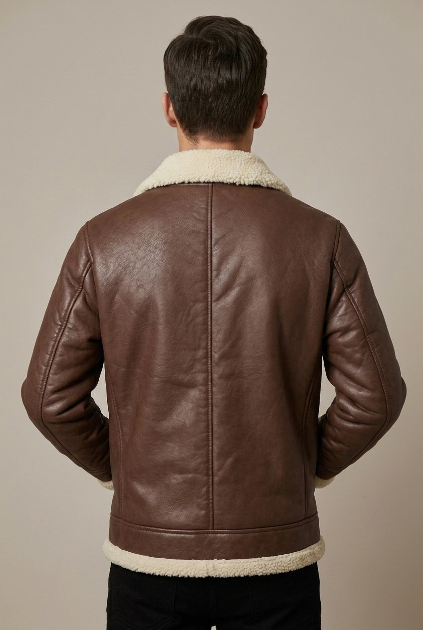 Men Jacket | Shearling-Lined Aviator with Zip Front Closure