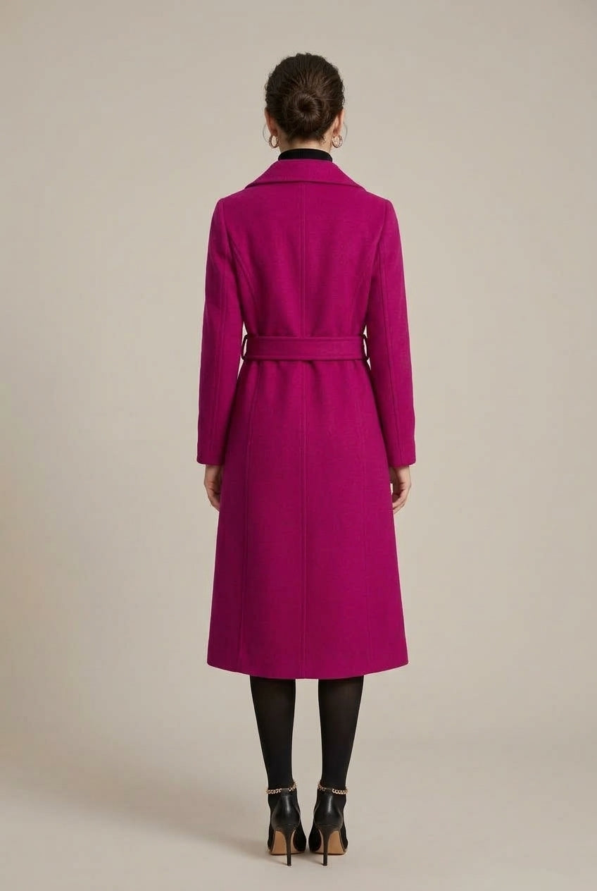 Women Coat | Belted Wrap Silhouette with Notch Lapel
