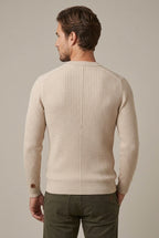 Men Sweater | Henley Neck Ribbed Knit Long Sleeve Fitted