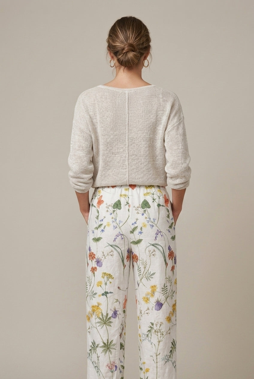 Women Trousers | Wide Leg Cropped Relaxed Fit with Drawstring