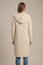 Women Cardigan | Cable Knit Hooded Open Front Long Length
