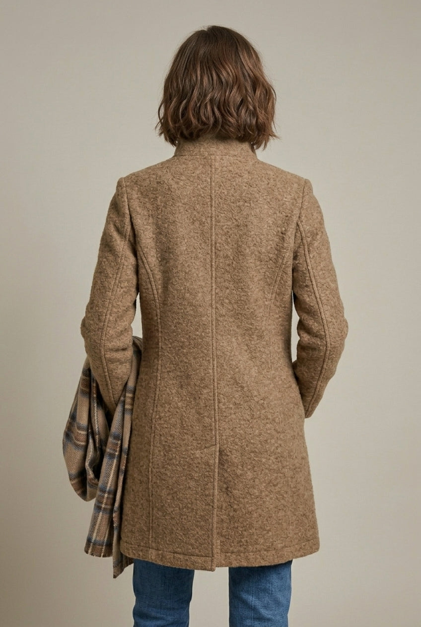 Women Coat | Notch Collar Button-Front Mid-Length Fit