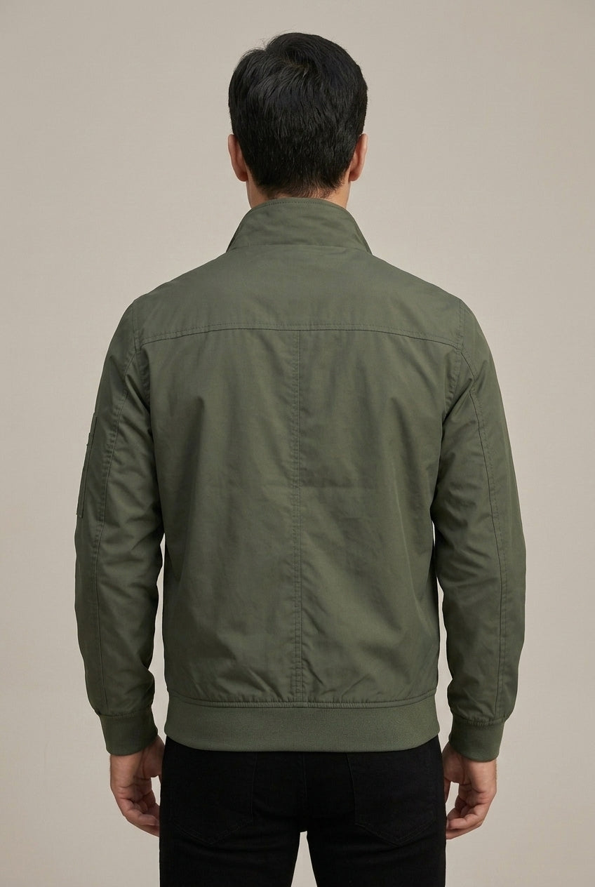 Men Jacket | Zip-Up Bomber with Stand Collar Flap Pockets