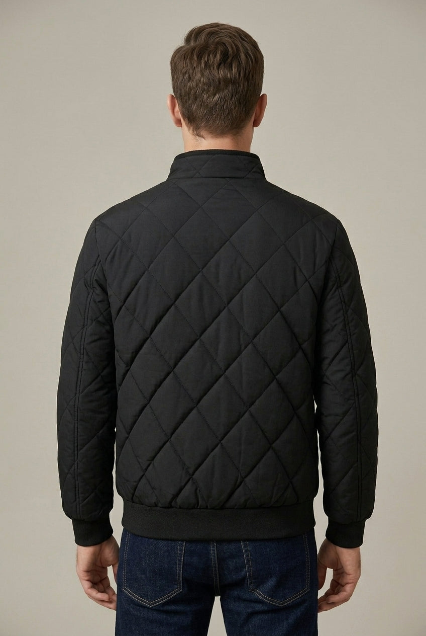 Men Jacket | Diamond Quilted Stand Collar with Front Zip