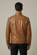 Men Jacket | Stand Collar Zip-Up with Quilted Shoulders