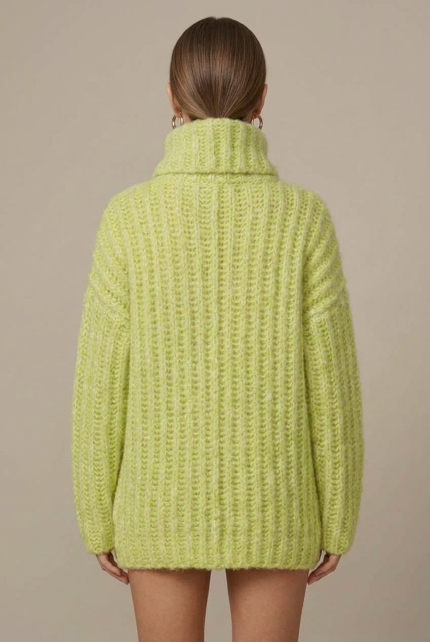 Women Sweater | Oversized Ribbed Knit with Turtleneck Collar