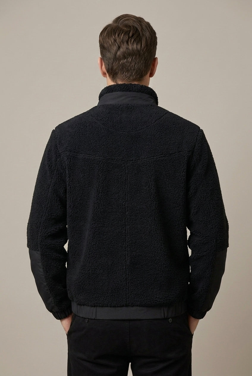 Men Jacket | Full Zip Sherpa Fleece with Contrast Sleeve Panels