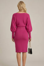 Women Dress | Ribbed Waist Balloon Sleeve Knit Midi Fit