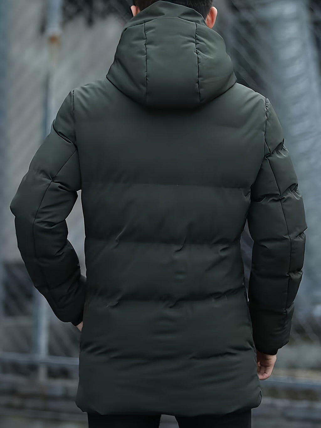 Men Puffer Jacket | Hooded Mid-Length with Zip Pockets
