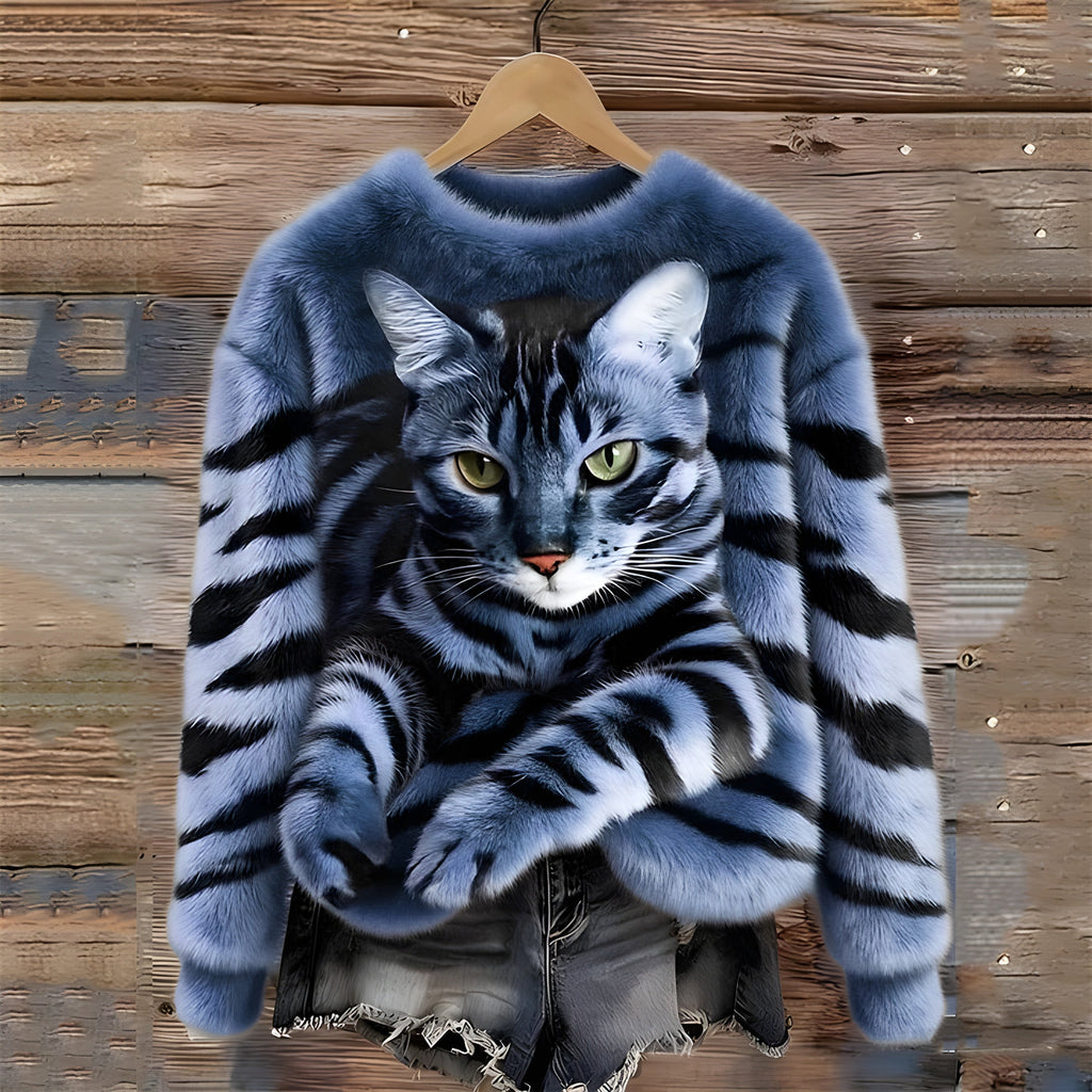 Women Sweater | Oversized Fit with Cat Photographic Print