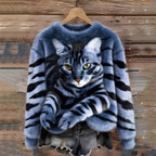 Women Sweater | Oversized Fit with Cat Photographic Print