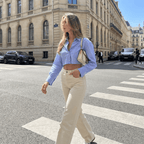 Blouse Women Cropped Length Collared Striped Pattern - Evergreen Outfits - Women Blouse