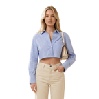 Blouse Women Cropped Length Collared Striped Pattern - Evergreen Outfits - Women Blouse