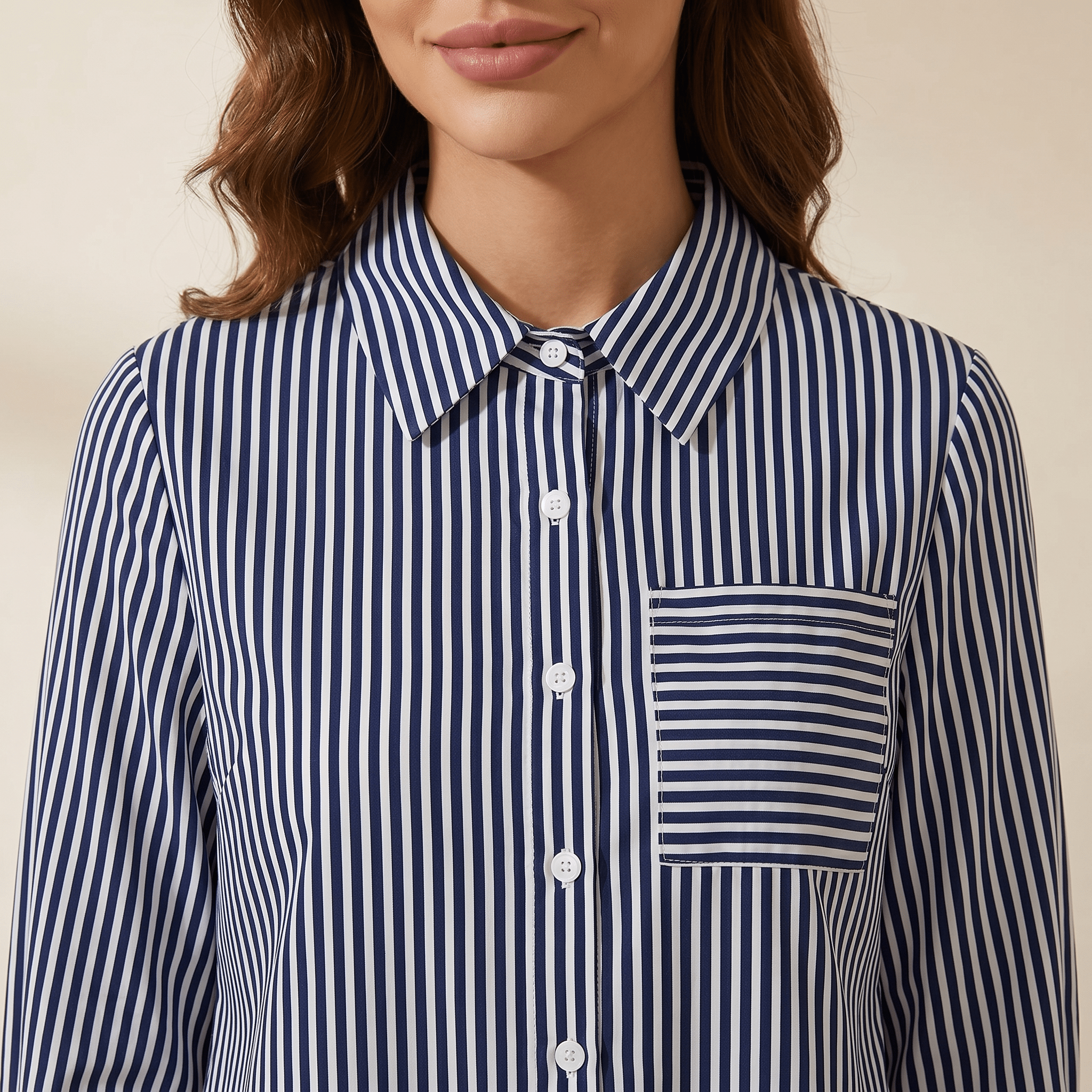 Blouse Women Flared Sleeve Striped Pattern Design - Evergreen Outfits - Women Blouse