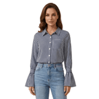 Blouse Women Flared Sleeve Striped Pattern Design - Evergreen Outfits - Women Blouse