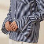 Blouse Women Flared Sleeve Striped Pattern Design - Evergreen Outfits - Women Blouse