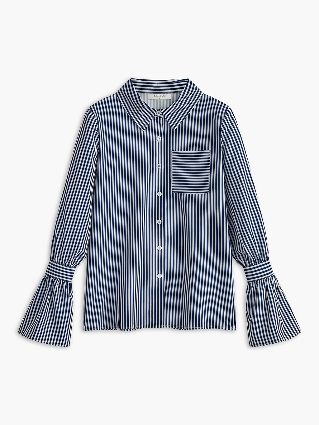 Blouse Women Flared Sleeve Striped Pattern Design - Evergreen Outfits - Women Blouse