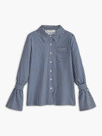 Blouse Women Flared Sleeve Striped Pattern Design - Evergreen Outfits - Women Blouse