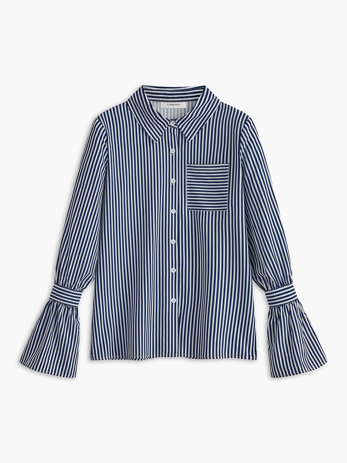 Blouse Women Flared Sleeve Striped Pattern Design - Evergreen Outfits - Women Blouse