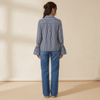 Blouse Women Flared Sleeve Striped Pattern Design - Evergreen Outfits - Women Blouse
