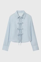Blouse Women Long Sleeve Lace Up Closure Structured Fit - Evergreen Outfits - Women Blouse