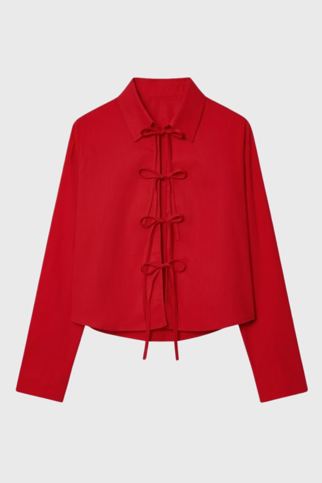 Blouse Women Long Sleeve Lace Up Closure Structured Fit - Evergreen Outfits - Women Blouse