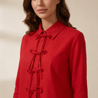 Blouse Women Long Sleeve Lace Up Closure Structured Fit - Evergreen Outfits - Women Blouse