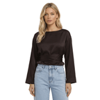 Blouse Women Long Sleeve Side Tie Closure Bow Detail - Evergreen Outfits - Women Blouse